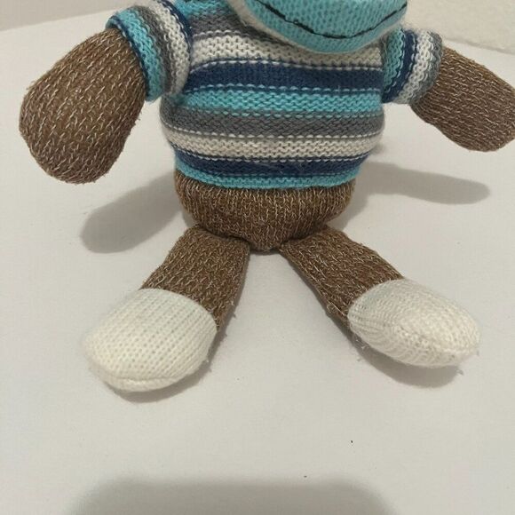 Dan Dee Sock Monkey Blue White Striped Shirt Brown Plush 8" Stuffed Animal Toy - Picture 4 of 9
